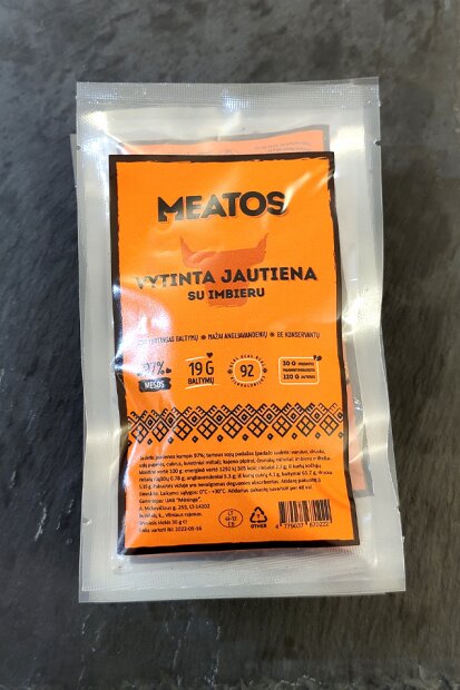 Vytinta jautiena beef jerky su imbieru